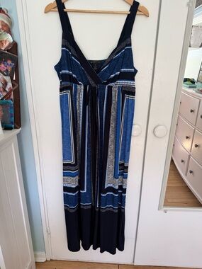 INC International Concepts Blue and Black Patterned Maxi Dress 1X LNC